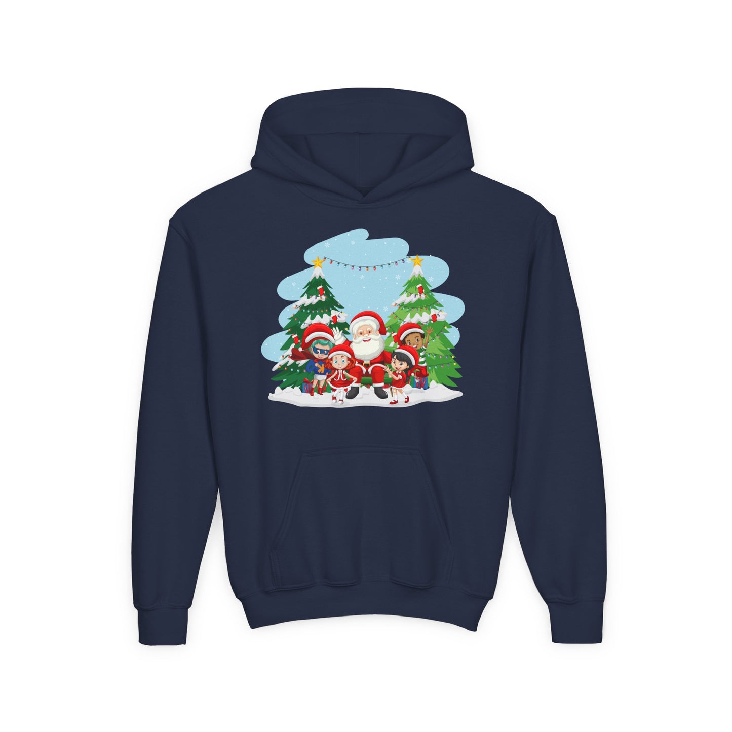 Youth Heavy Blend Hooded Sweatshirt - Super kiddo with santa claus
