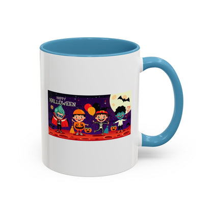 Accent Coffee Mug - Super kiddo with friends on holloween - [[{"value":"Wonderwear Kid"}]]