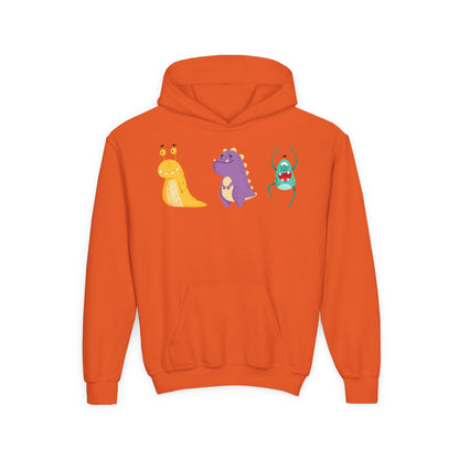 Youth Heavy Blend Hooded Sweatshirt - Colorful monsters Printify
