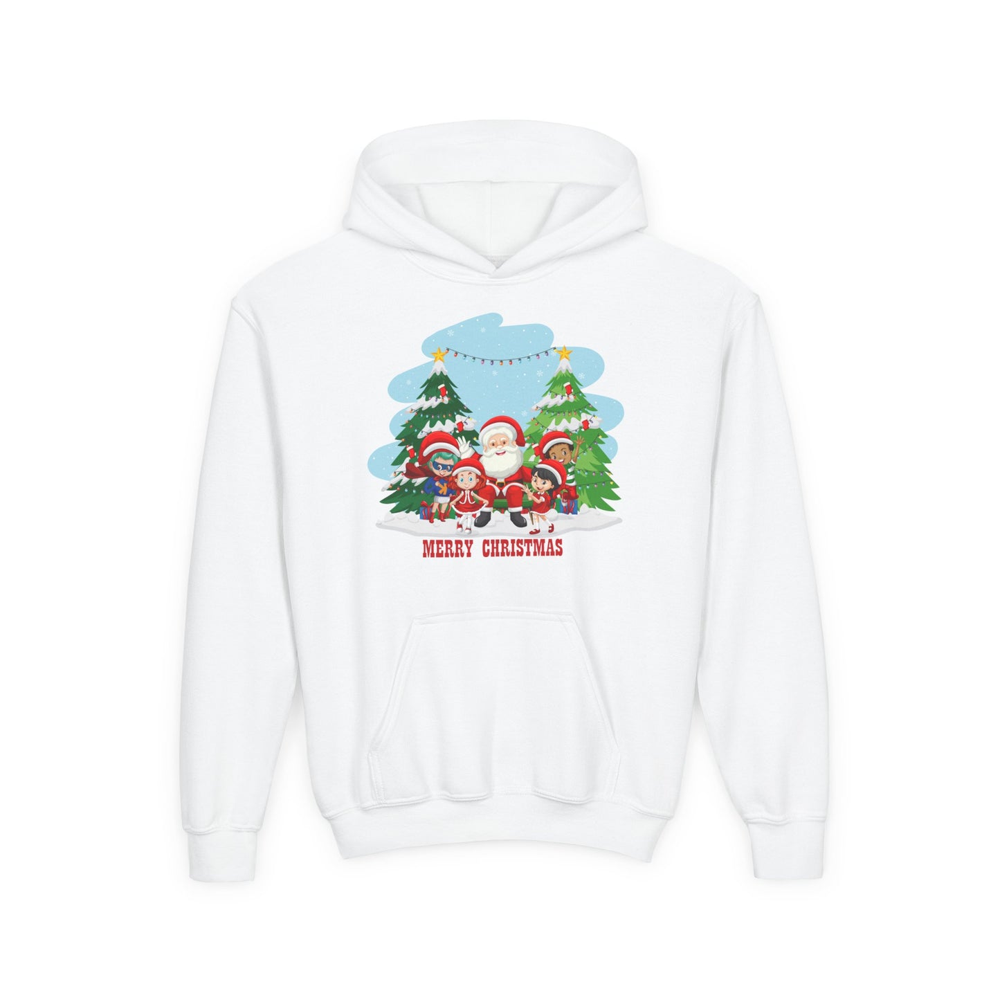 Youth Heavy Blend Hooded Sweatshirt - Super kiddo with santa claus Merry christmas
