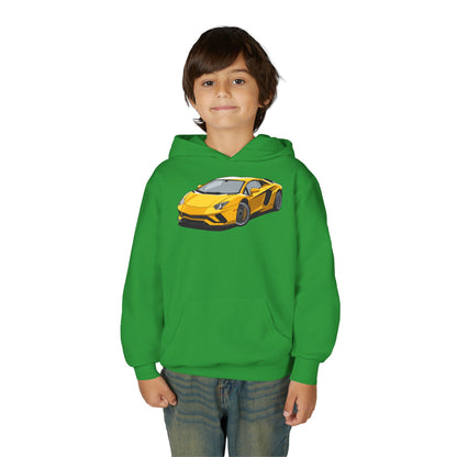 Youth Heavy Blend Hooded Sweatshirt - Yellow super car Printify