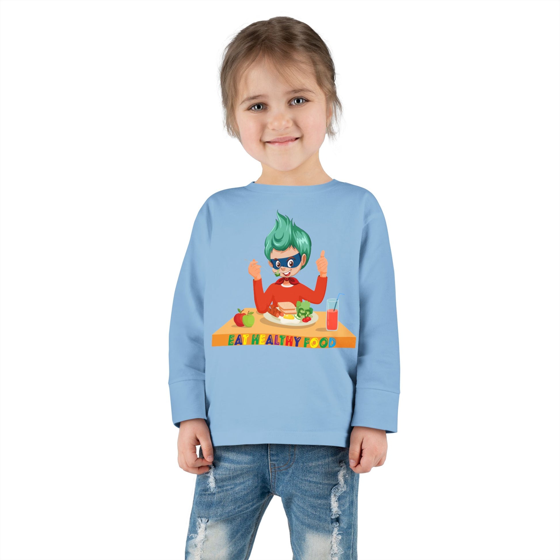 Toddler Long Sleeve Tee - Super kiddo eating healthy breafast - [[{"value":"Wonderwear Kid"}]]