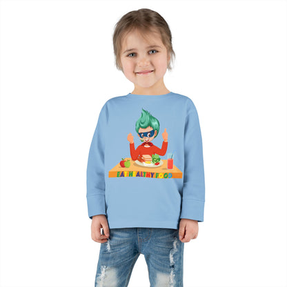 Toddler Long Sleeve Tee - Super kiddo eating healthy breafast - [[{"value":"Wonderwear Kid"}]]