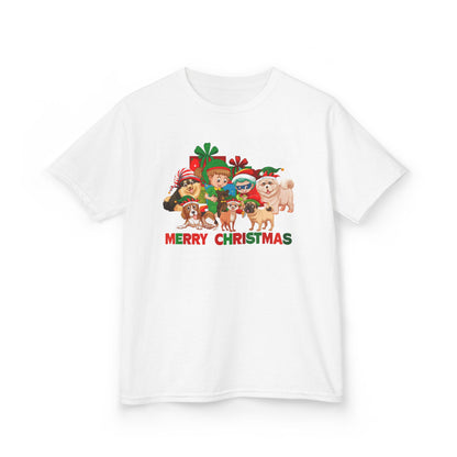 Kids Heavy Cotton™ Tee - Christmas with super kiddo pet friends with text - [[{"value":"Wonderwear Kid"}]]