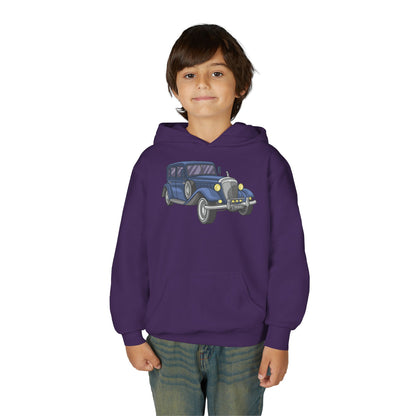 Youth Heavy Blend Hooded Sweatshirt -  vintage retro car Printify