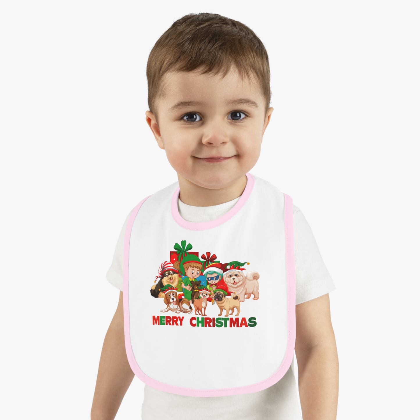 Baby Bib - Christmas with super kiddo pet friends with text