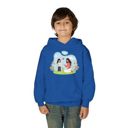 Youth Heavy Blend Hooded Sweatshirt -  Mother and daughter love Printify