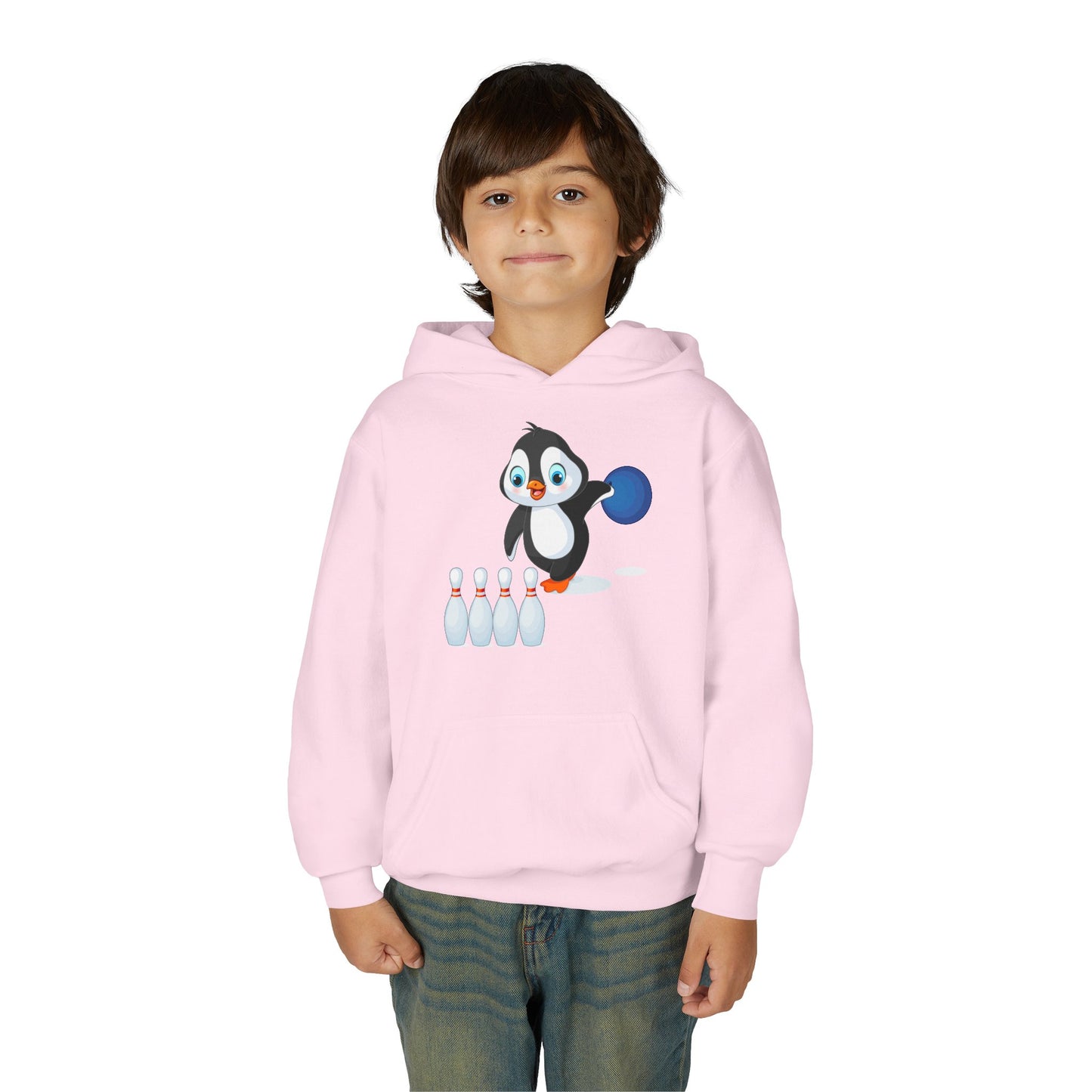 Youth Heavy Blend Hooded Sweatshirt - Adorable Penguin Bowling