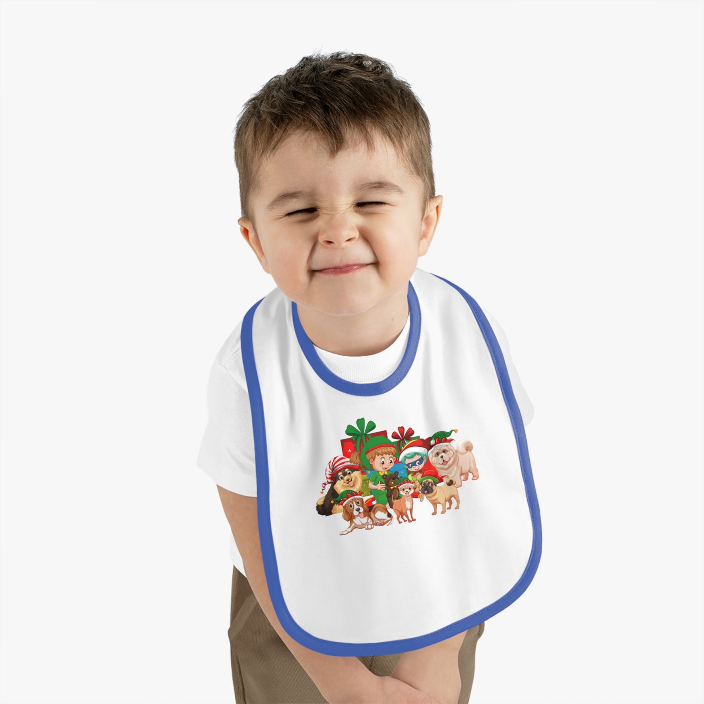 Baby Bib - Christmas with super kiddo pet friends without text