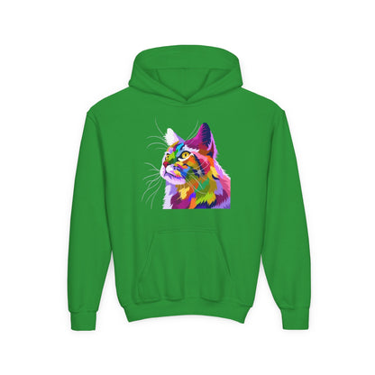 Youth hoodie with adorable cat design Printify