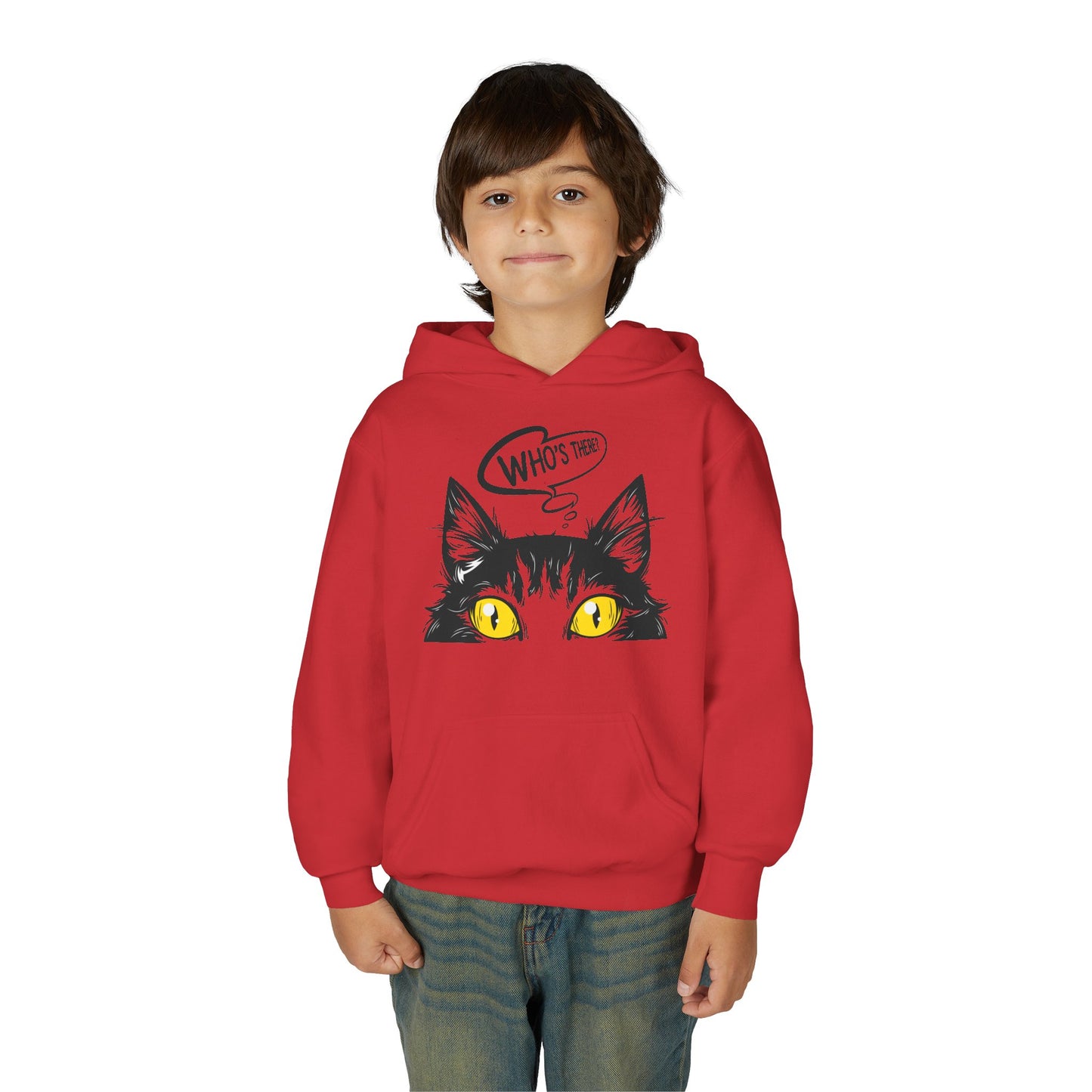 Youth Heavy Blend Hooded Sweatshirt -  Whos there cat