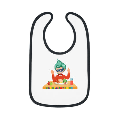Baby Bib - Super kiddo eating healthy breafast - [[{"value":"Wonderwear Kid"}]]