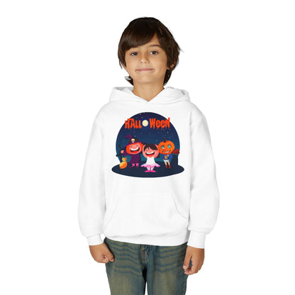 Youth Heavy Blend Hooded Sweatshirt - Super kiddo wearing pumpkin - [[{"value":"Wonderwear Kid"}]]
