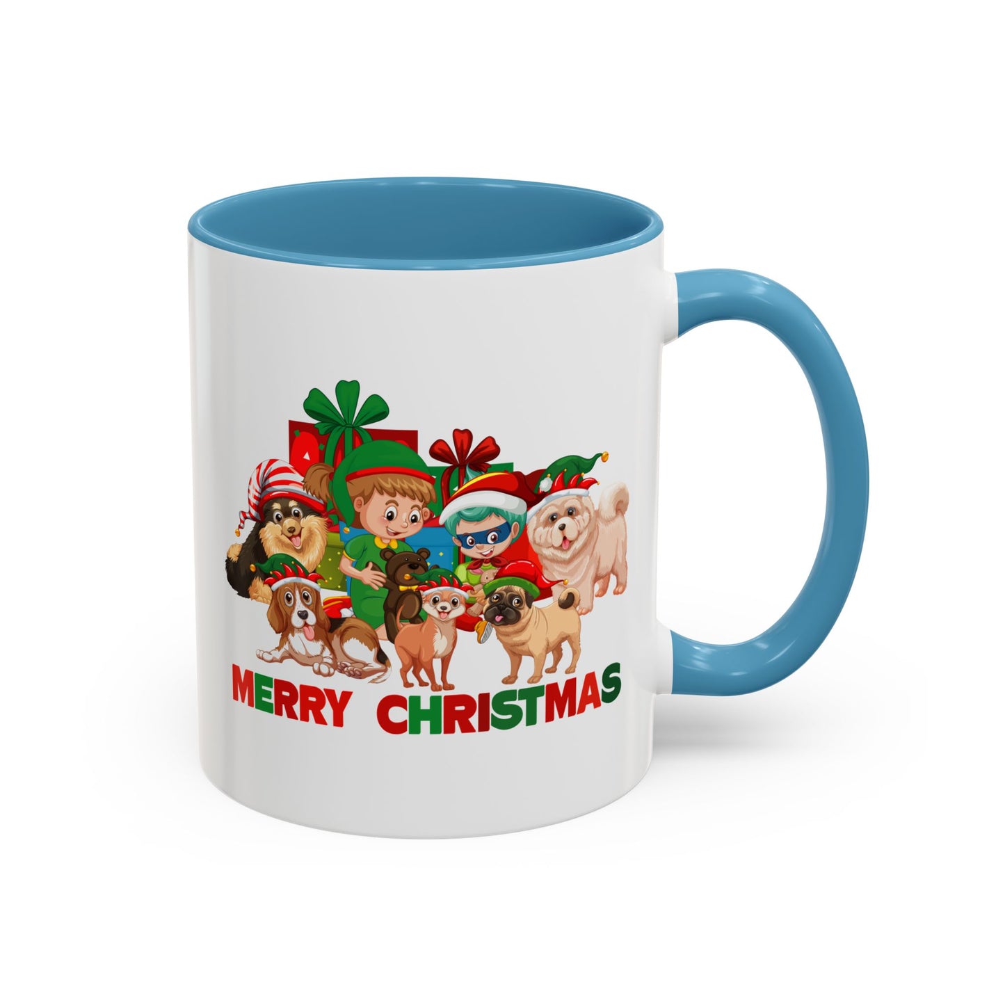 Accent Coffee Mug - Christmas with super kiddo pet friends with text