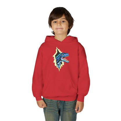 Youth Heavy Blend Hooded Sweatshirt -  Utah raptor dinosaur Printify