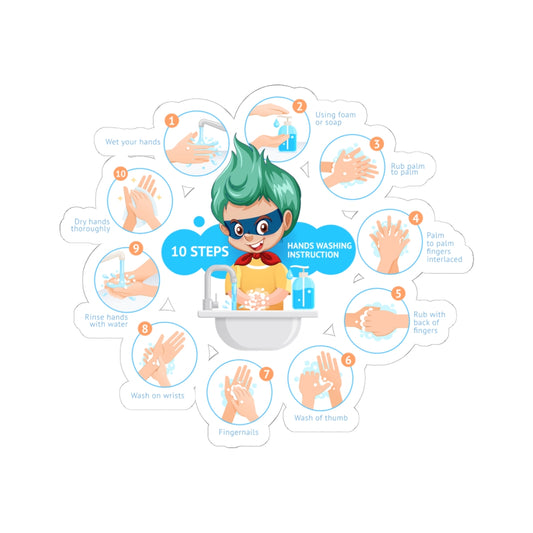 Kiss-Cut Stickers - Super kiddo hand washing steps - [[{"value":"Wonderwear Kid"}]]