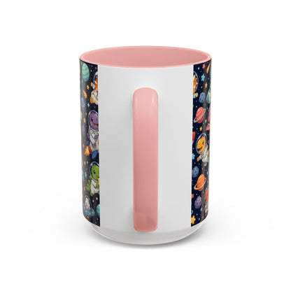 Accent Coffee Mug (11/15 oz) - Cute Dinosaur Astronaut Space