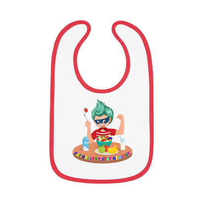 Baby Bib - super kiddo eating healthy food - [[{"value":"Wonderwear Kid"}]]