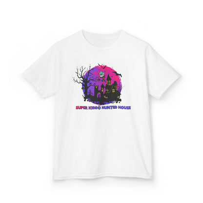 Kids Heavy Cotton™ Tee - Super kiddo flying on hunted house - [[{"value":"Wonderwear Kid"}]]