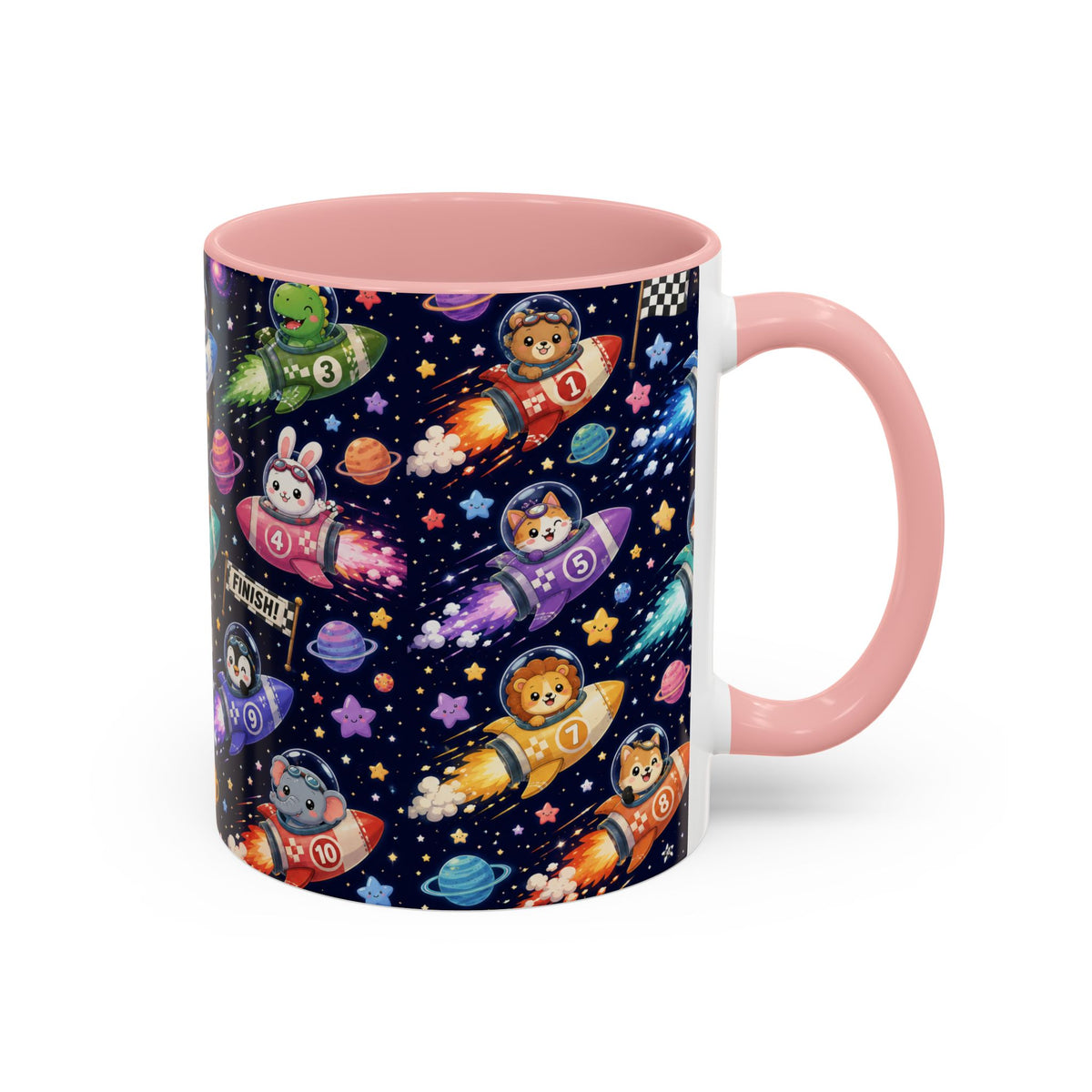 Accent Coffee Mug (11/15 oz) - Kawaii Cosmic Animal Rocket Race