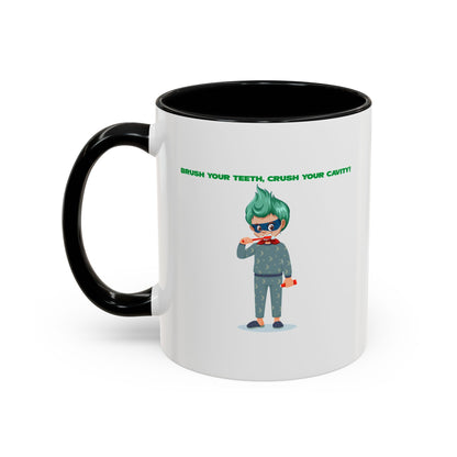 Accent Coffee Mug - Super kiddo brushing teeth - [[{"value":"Wonderwear Kid"}]]