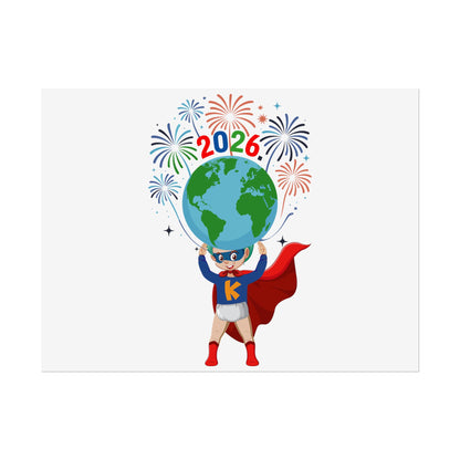 Rolled Posters - Super kiddo holding globe - [[{"value":"Wonderwear Kid"}]]
