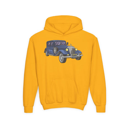 Youth Heavy Blend Hooded Sweatshirt -  vintage retro car Printify