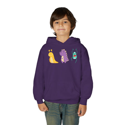 Youth Heavy Blend Hooded Sweatshirt - Colorful monsters Printify
