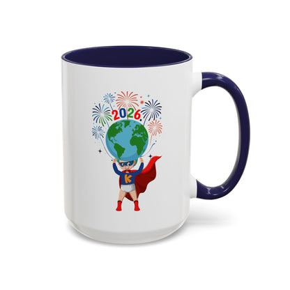 Accent Coffee Mug - Super kiddo holding globe - [[{"value":"Wonderwear Kid"}]]