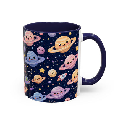 Accent Coffee Mug  (11/15 oz) - Kawaii Saturns in a Starry Space