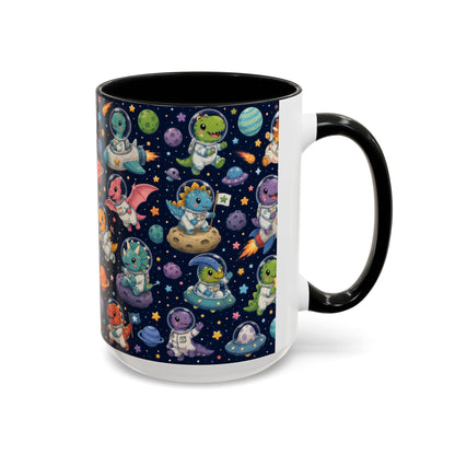 Accent Coffee Mug (11/15 oz) - Cute Dinosaur Astronaut Space