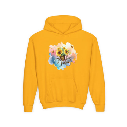 Youth Heavy Blend Hooded Sweatshirt - Sunflower Bicycle Printify