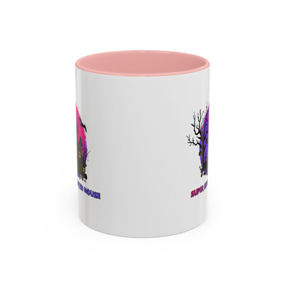Accent Coffee Mug - Super kiddo flying on hunted house - [[{"value":"Wonderwear Kid"}]]
