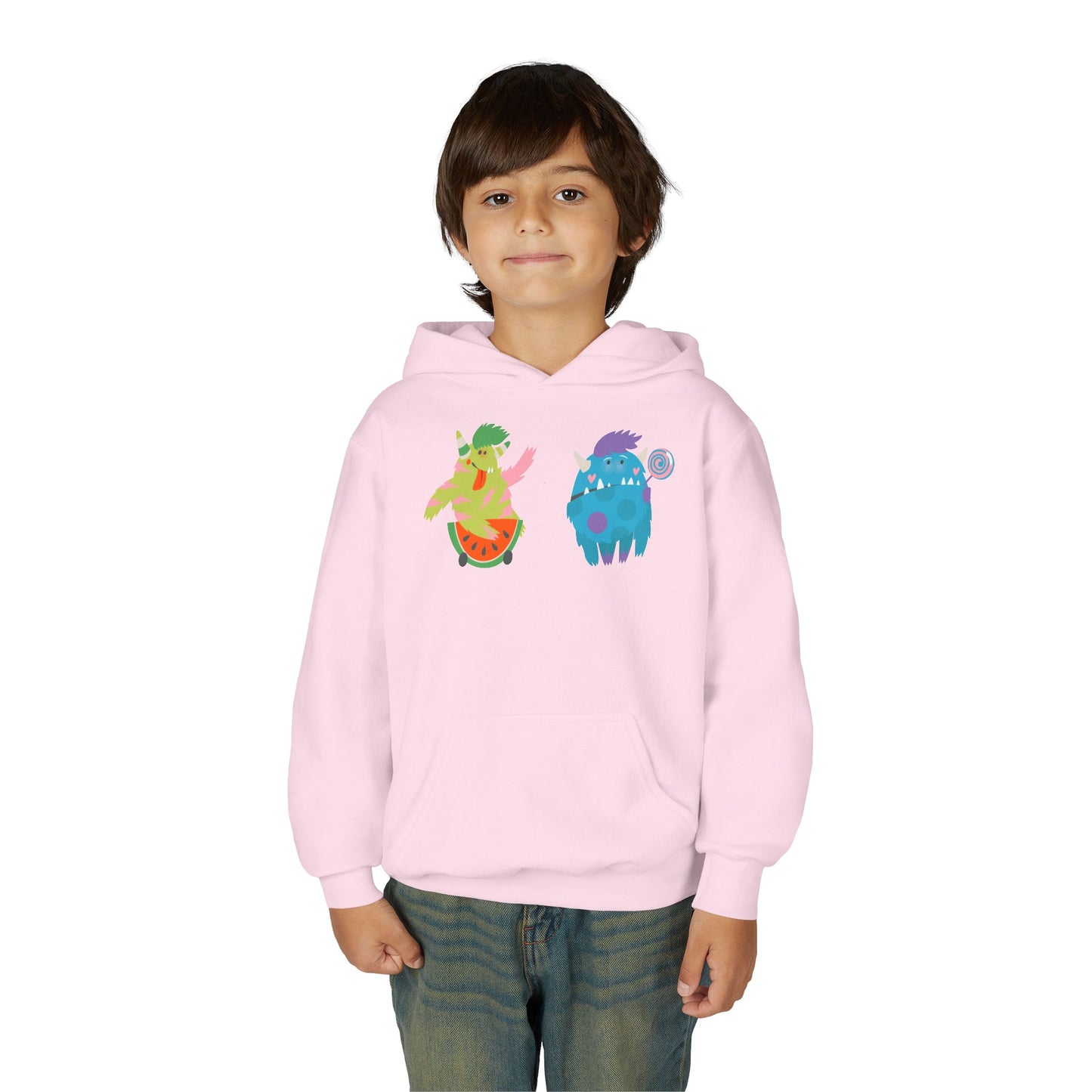 Youth Heavy Blend Hooded Sweatshirt - Funny Toothy monsters