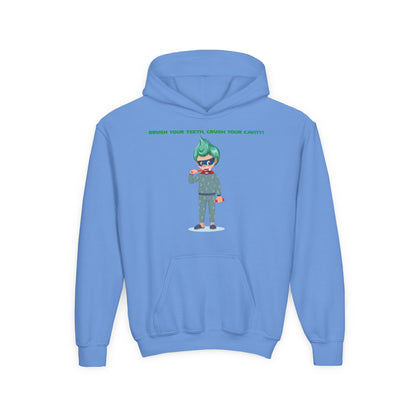 Youth Heavy Blend Hooded Sweatshirt - Super kiddo brushing teeth - [[{"value":"Wonderwear Kid"}]]