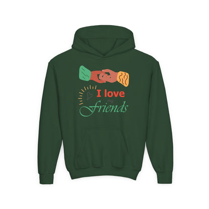 Youth Heavy Blend Hooded Sweatshirt - I love my friends Printify