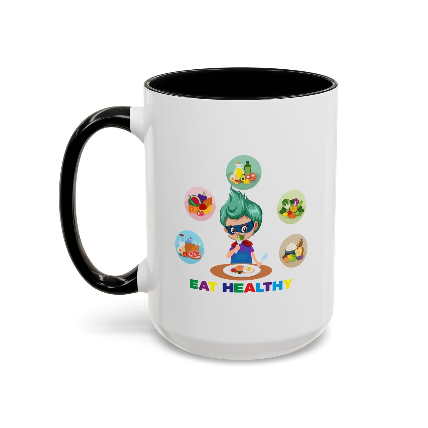 Accent Coffee Mug - Supper kiddo showing healthy food to eat