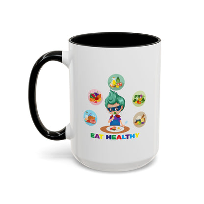 Accent Coffee Mug - Supper kiddo showing healthy food to eat - [[{"value":"Wonderwear Kid"}]]