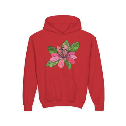 Youth Heavy Blend Hooded Sweatshirt -  Pink flower Printify