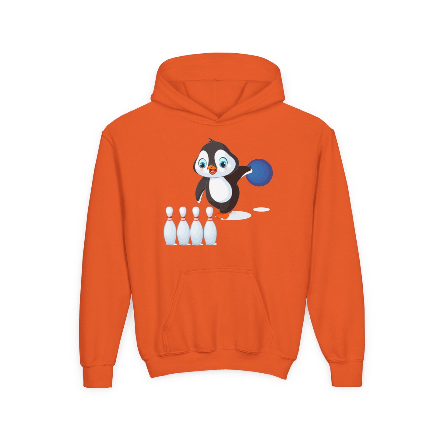 Youth Heavy Blend Hooded Sweatshirt - Adorable Penguin Bowling