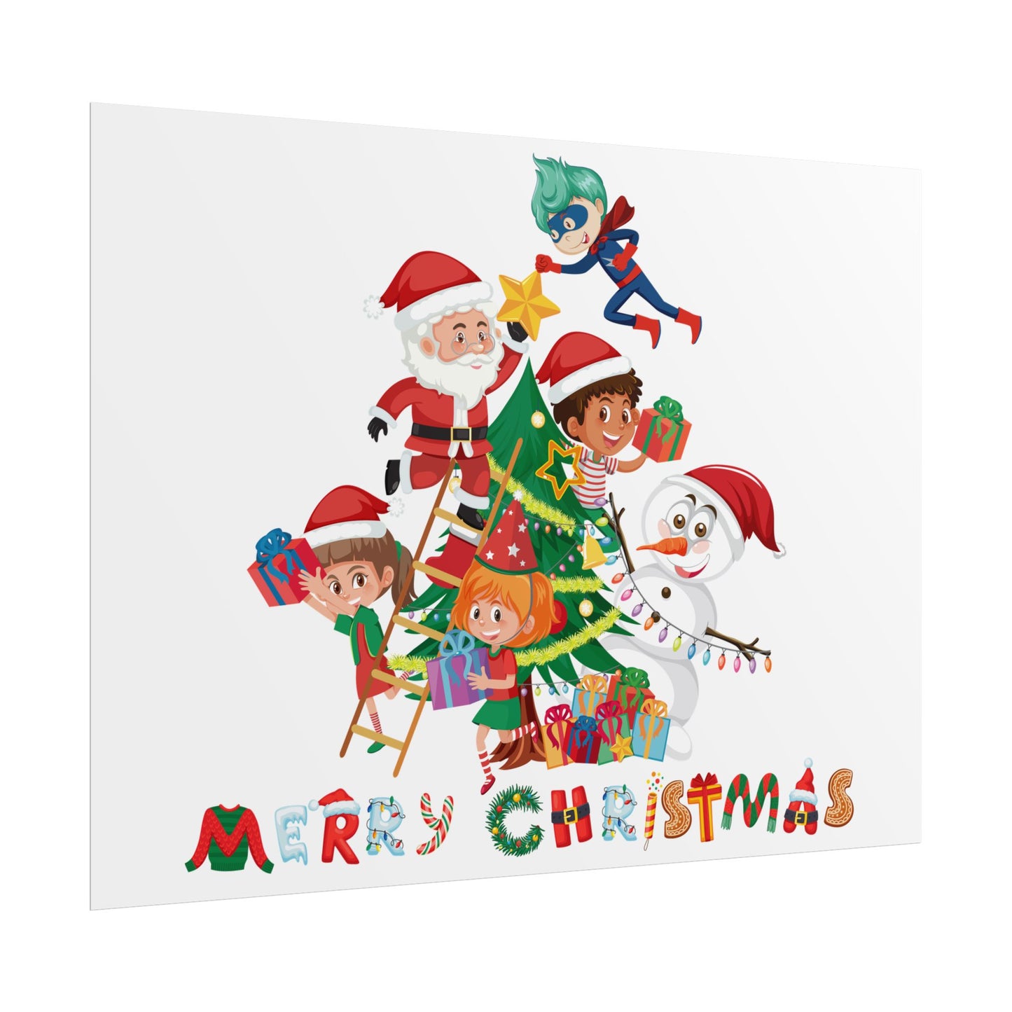 Rolled Posters - Super kiddo making christmas tree with text - [[{"value":"Wonderwear Kid"}]]