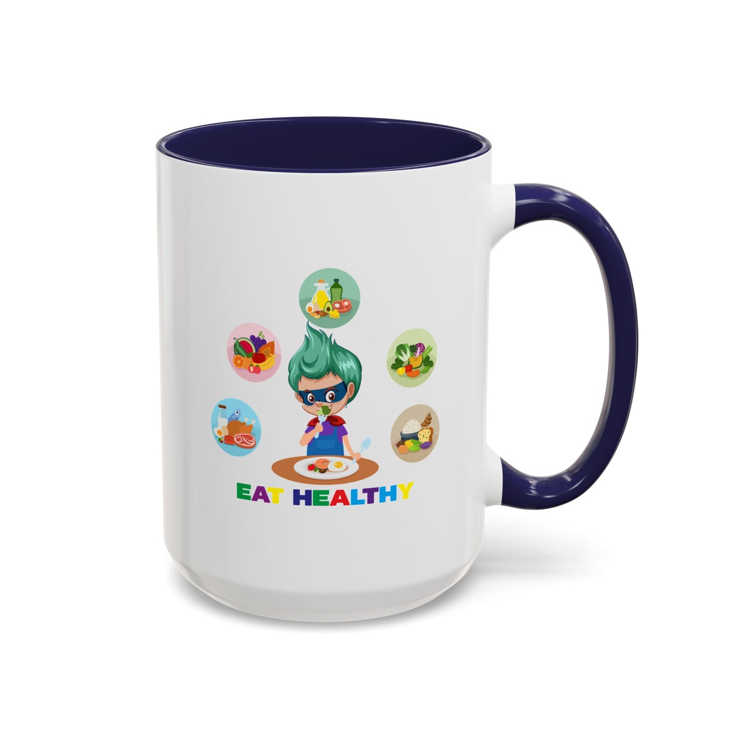 Accent Coffee Mug - Supper kiddo showing healthy food to eat