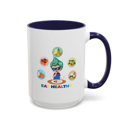 Accent Coffee Mug - Supper kiddo showing healthy food to eat - [[{"value":"Wonderwear Kid"}]]
