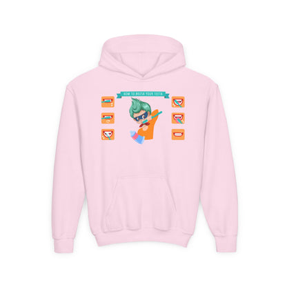 Youth Heavy Blend Hooded Sweatshirt - Super kiddo how to brush teeth - [[{"value":"Wonderwear Kid"}]]