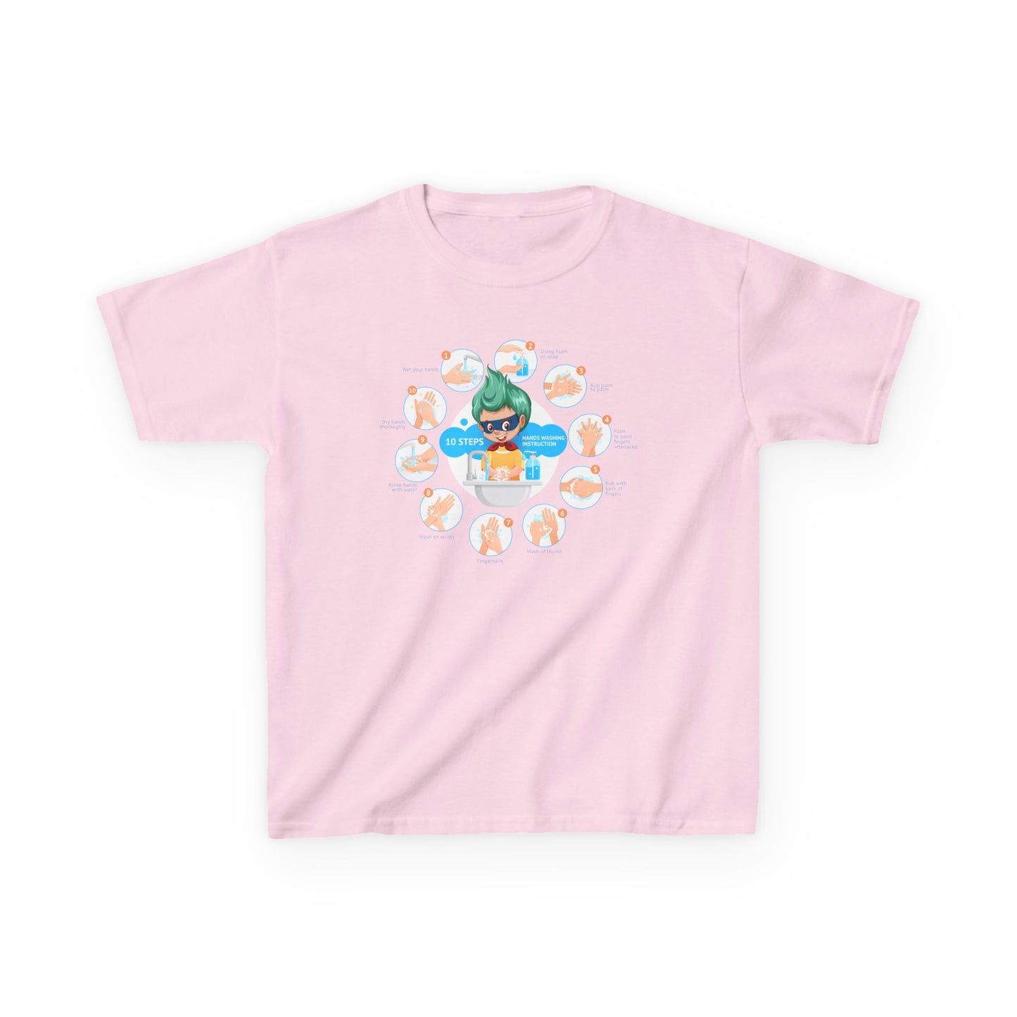 Kids Heavy Cotton™ Tee - Super kiddo hand washing steps - [[{"value":"Wonderwear Kid"}]]
