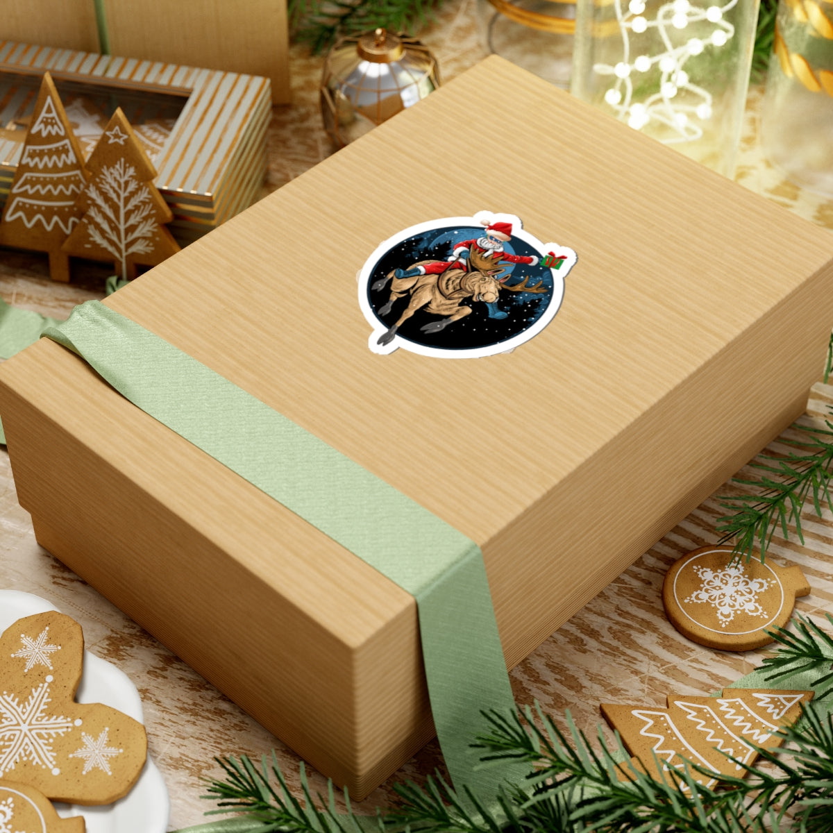 Kiss-Cut Stickers - Super kiddo riding a reindeer - [[{"value":"Wonderwear Kid"}]]
