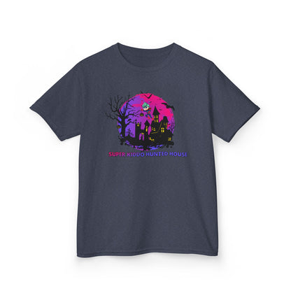 Kids Heavy Cotton™ Tee - Super kiddo flying on hunted house - [[{"value":"Wonderwear Kid"}]]
