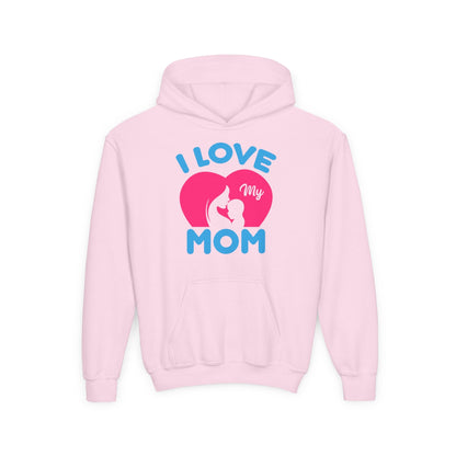 Youth Heavy Blend Hooded Sweatshirt -  i love my mom logo Printify