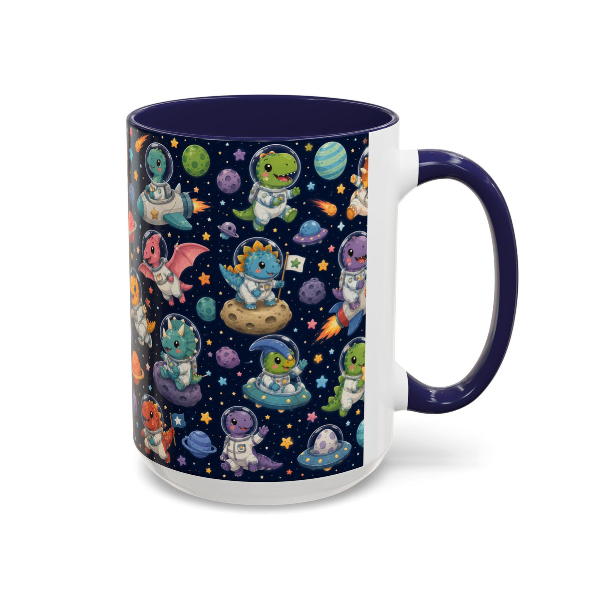Accent Coffee Mug (11/15 oz) - Cute Dinosaur Astronaut Space
