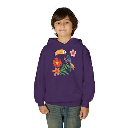 Youth hoodie with vibrant toucan bird design Printify